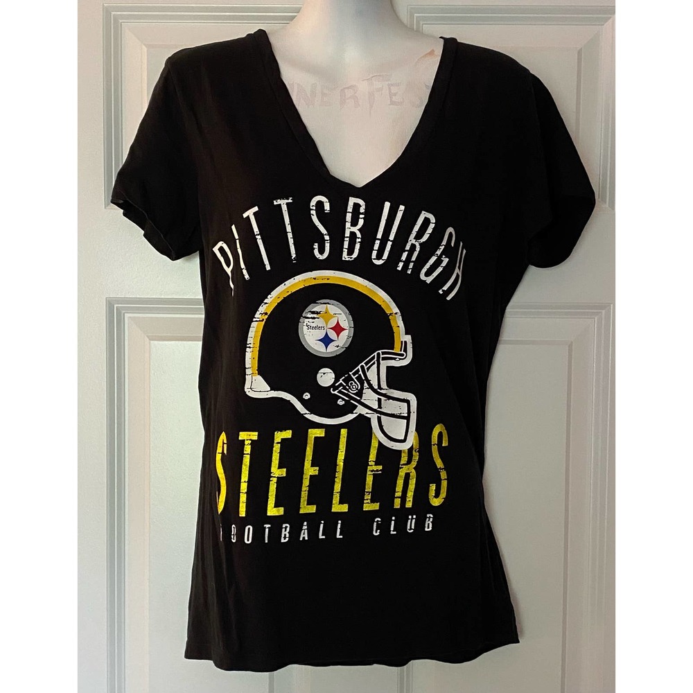 Nfl Team Apparel Womens Pittsburgh Steelers Black and Gold T-Shirt Size Large